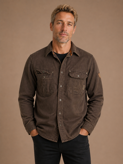 Men's Waxed Cotton Jacket Regular Fit for Outdoor, Casual and Workwear - Dark Brown