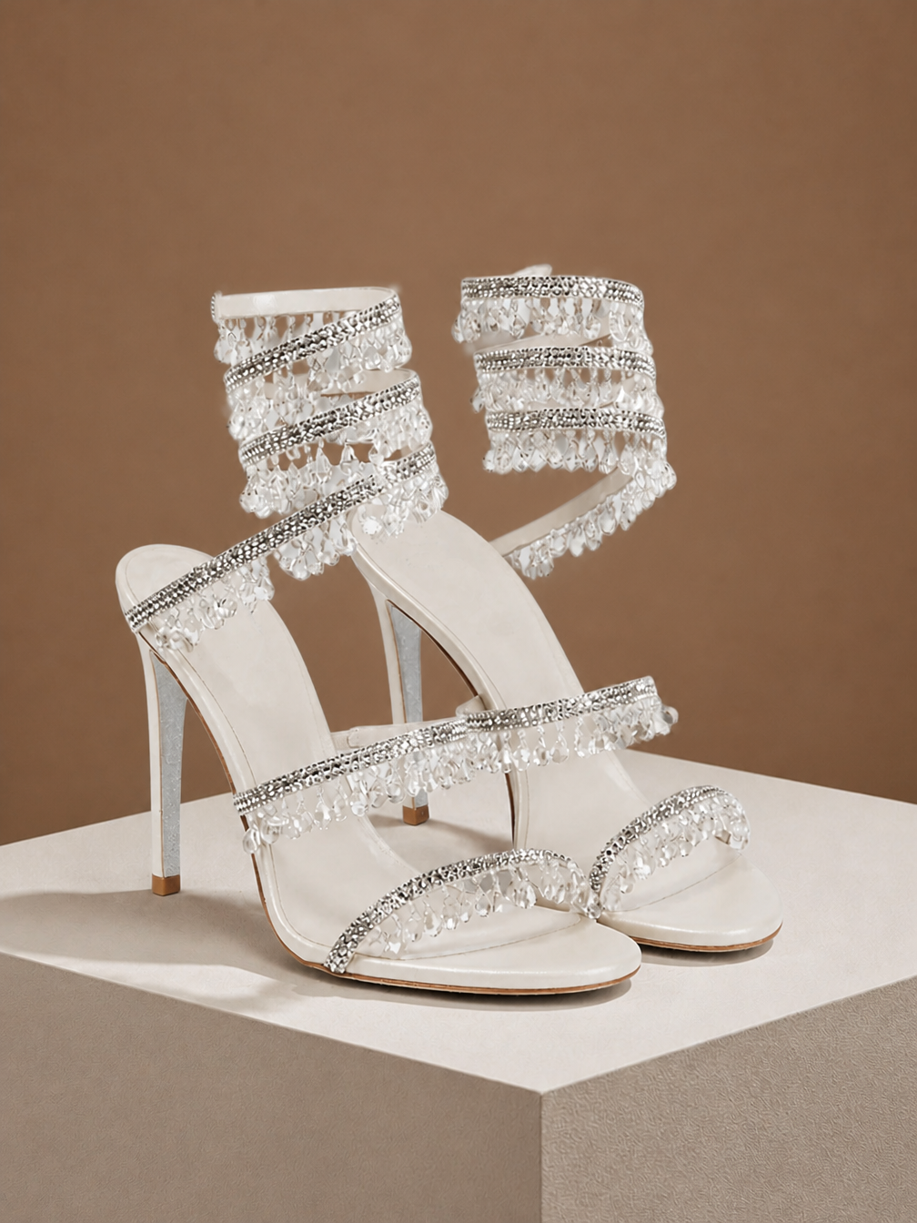Women's Crystal Strappy High Heels for Parties and Evening Events - Diamond