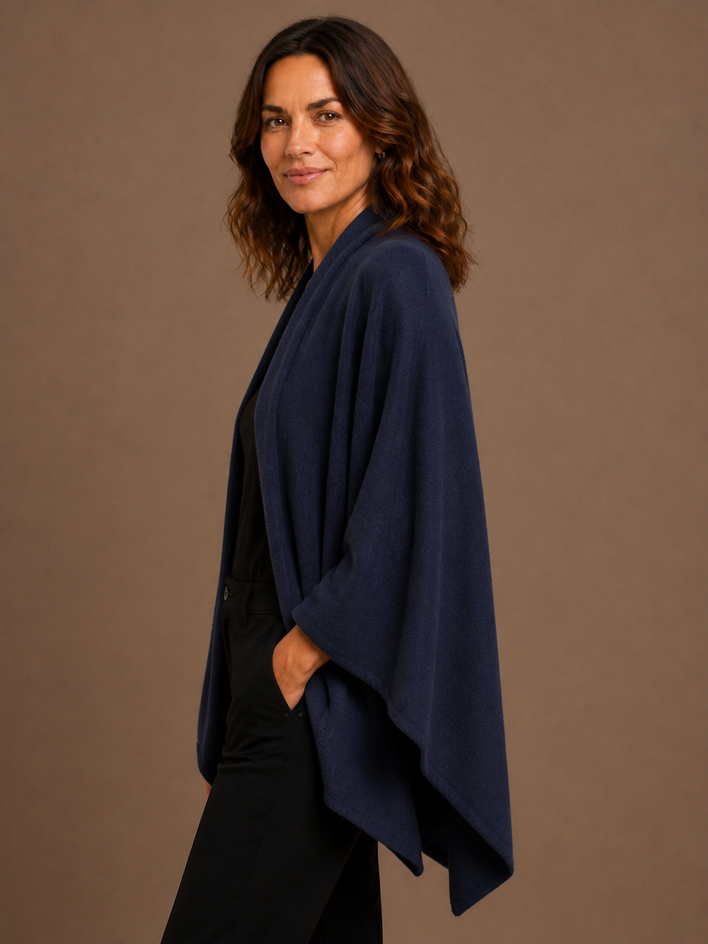 Women's Wool Cashmere-Look Shawl Scarf Cape - Dusk - Side View [AI-OPT:56ab39eb-8eb0-4e72-a3f6-554e9d39459c]