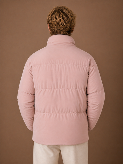 Men's Quilted Puffer Jacket, Regular Fit Winter Coat with Full-Length Zip and Hand Pockets - Dusty Pink - Back View [AI-OPT:dfead643-613e-442e-9804-e305bee717c8]