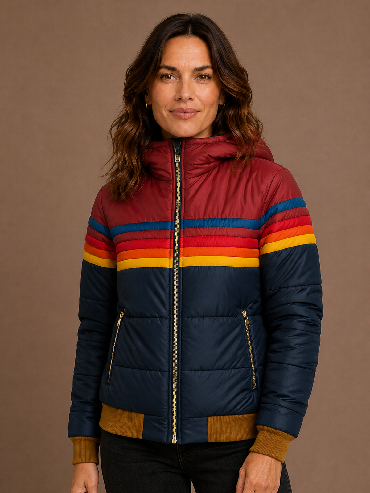 Women's Plush Hooded Coat - Navy, AI front