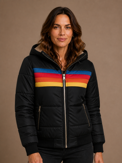 Women's Plush Hooded Coat - Black, AI front