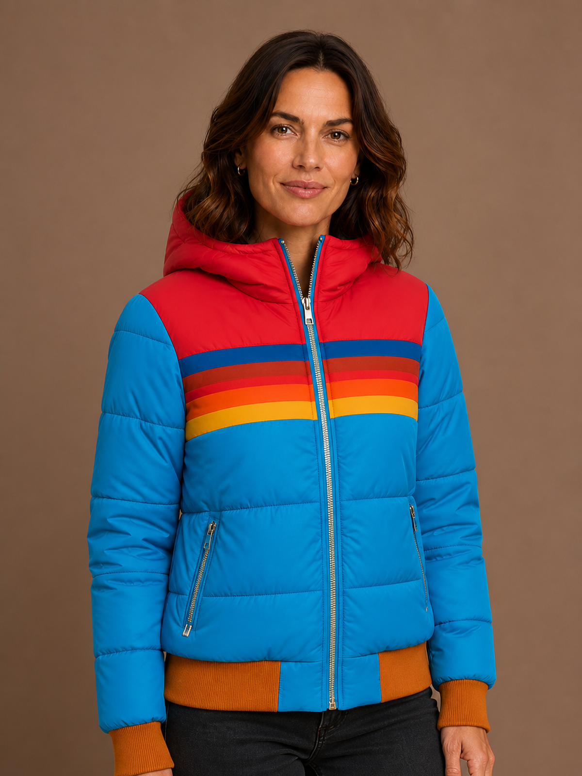 Women's Plush Hooded Coat - Bright Blue, AI front