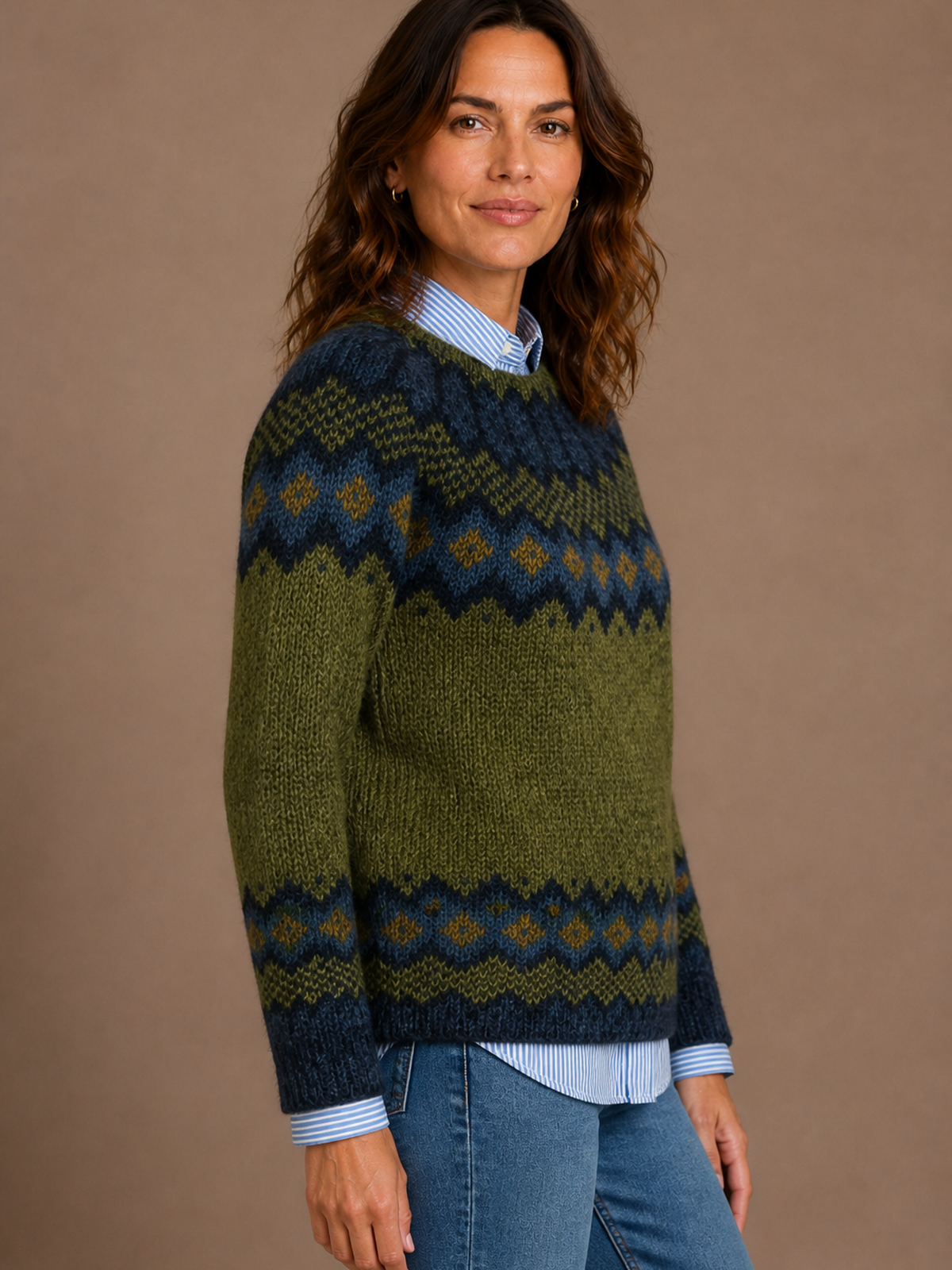Women's Heritage Nordic Sweater Chunky Knit Cardigan - Green - Side