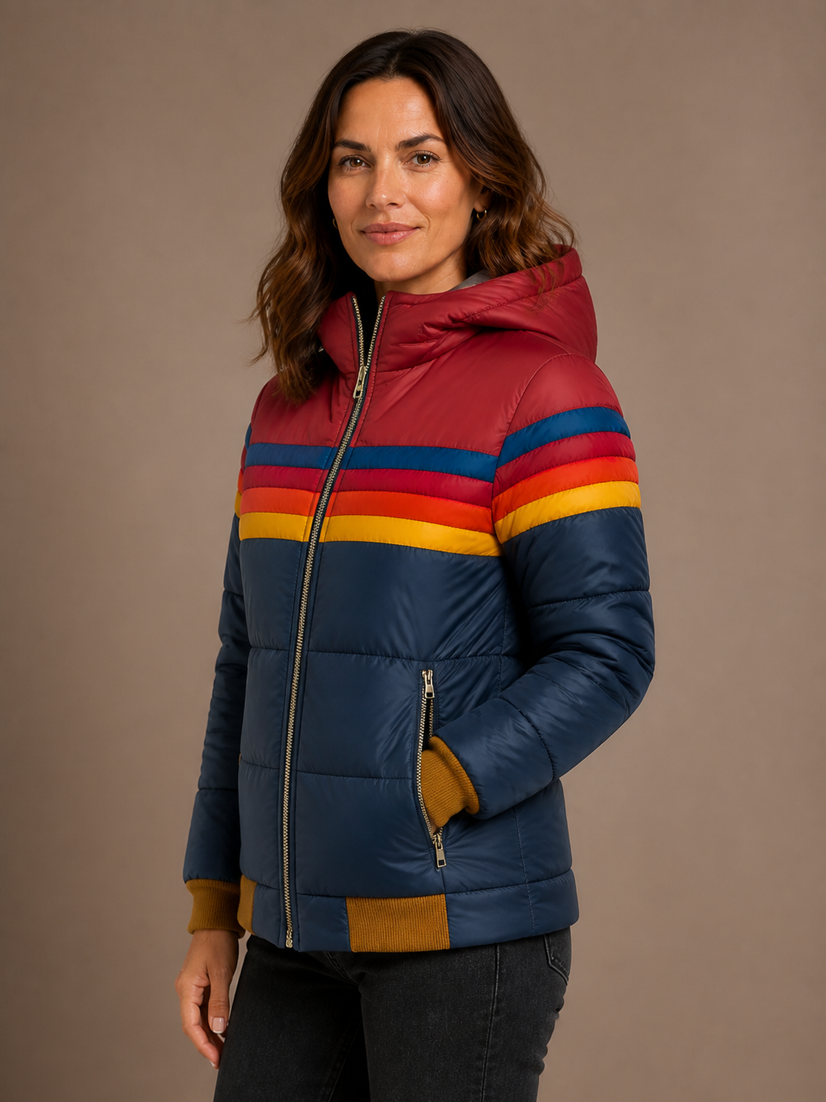 Women's Plush Hooded Coat - Navy, AI side