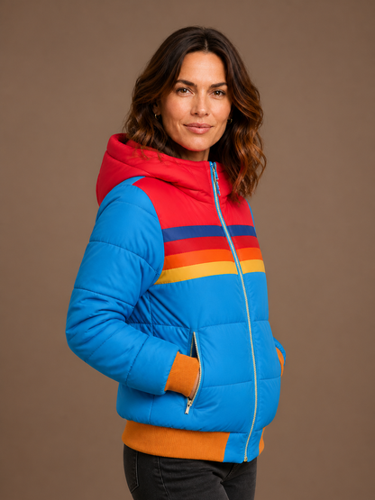 Women's Plush Hooded Coat - Bright Blue, AI side