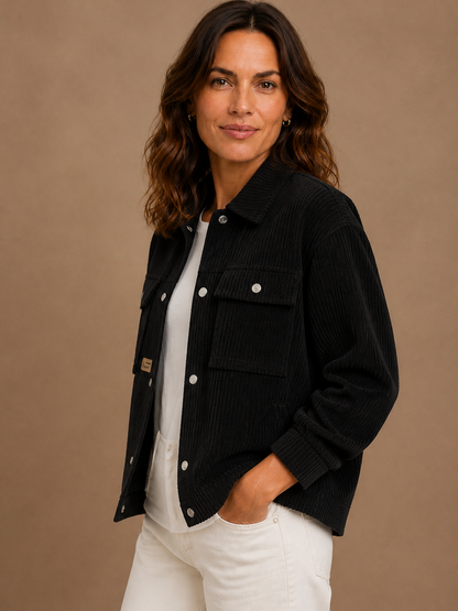 Black corduroy jacket side view