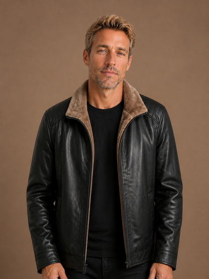 Black leather jacket front view