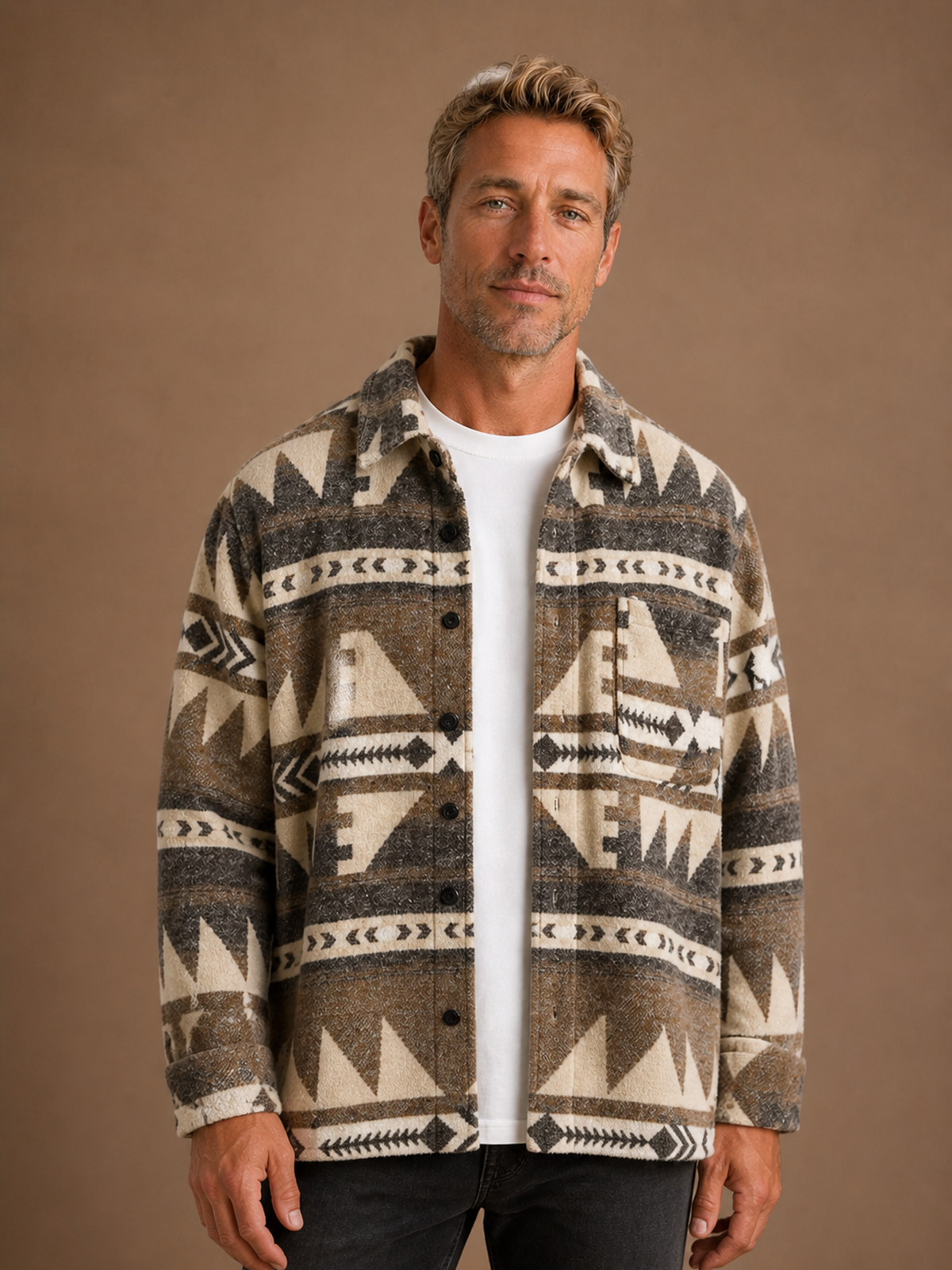 Men Classic Wool Jacket - Light Brown, AI front