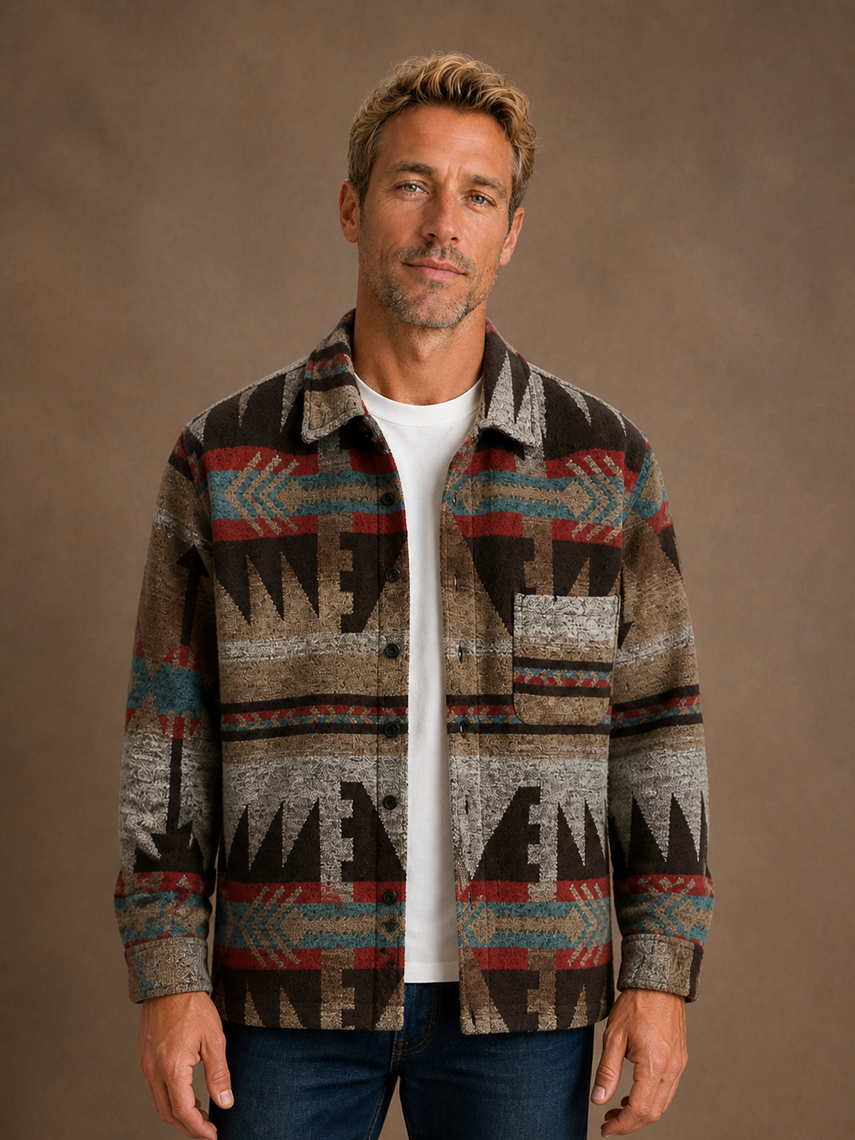Men Classic Wool Jacket - Dark Brown, AI front