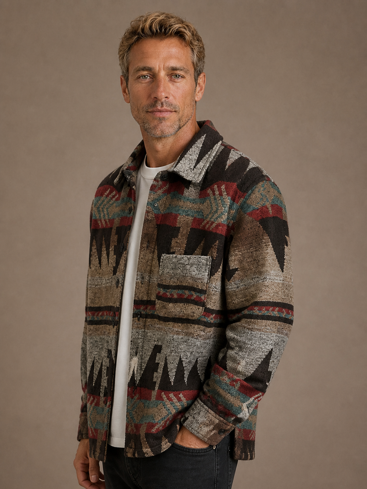 Men Classic Wool Jacket - Dark Brown, AI side