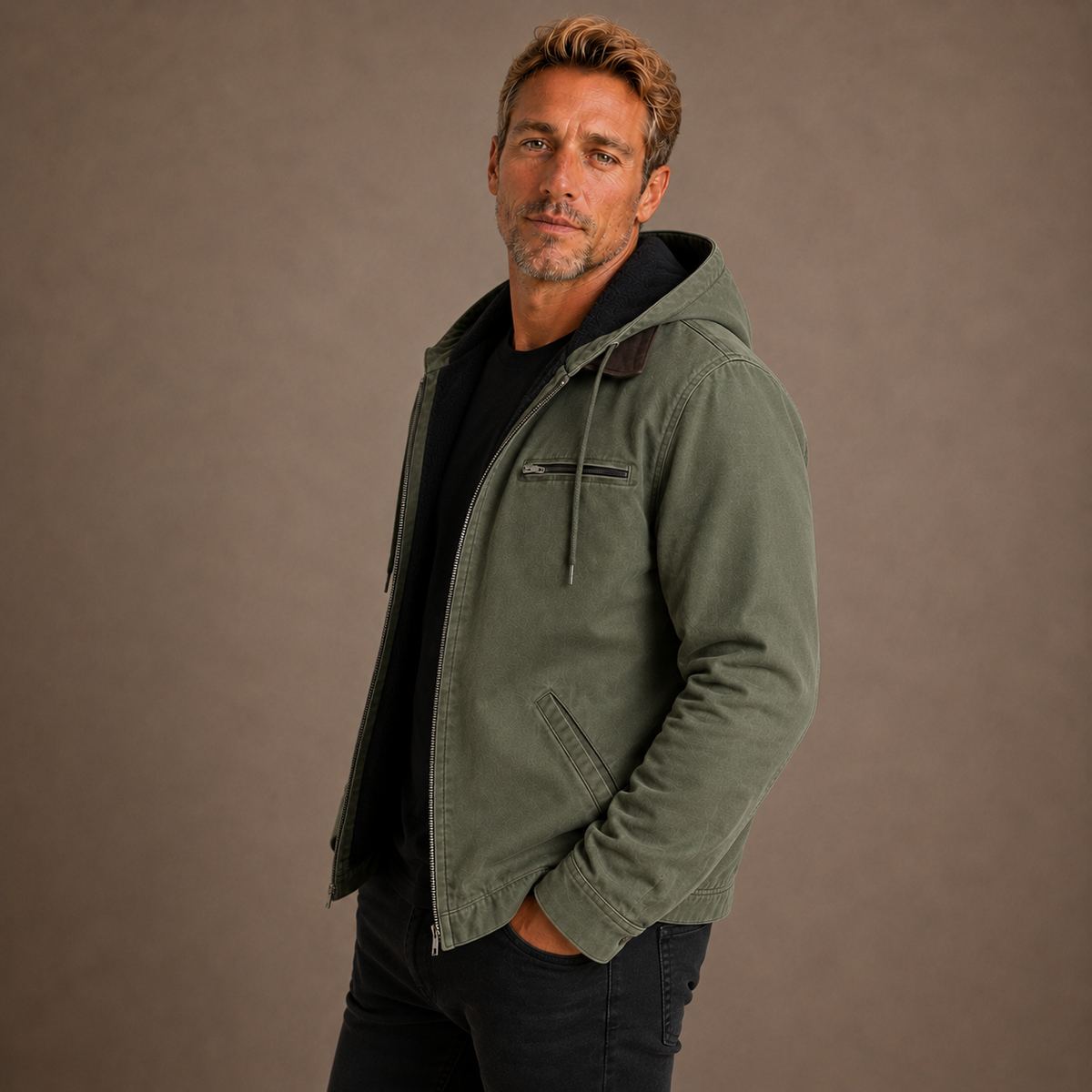Men's Fleece Lined Hooded Zip Up Jacket for Cold Weather