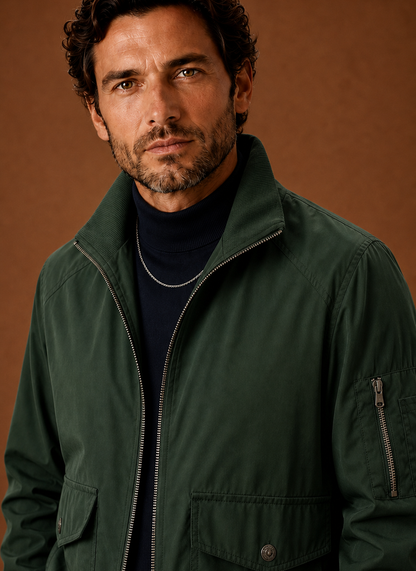 Men's Lightweight Bomber Jacket with Stand Collar, Full-Zip Front and Utility Pockets - Image 7