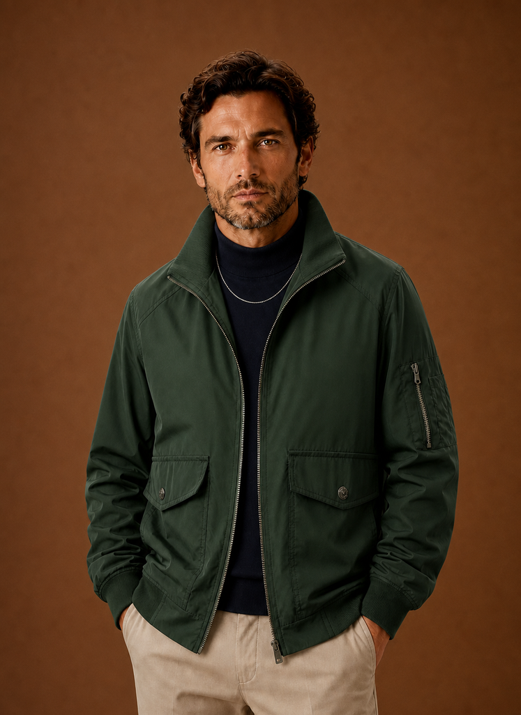 Men's Lightweight Bomber Jacket with Stand Collar, Full-Zip Front and Utility Pockets - Image 4