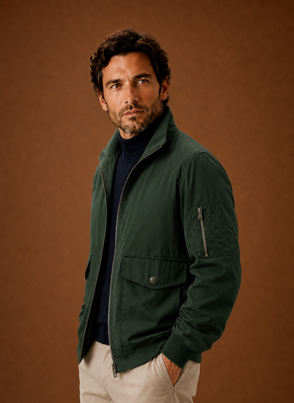 Men's Lightweight Bomber Jacket with Stand Collar, Full-Zip Front and Utility Pockets - Image 5
