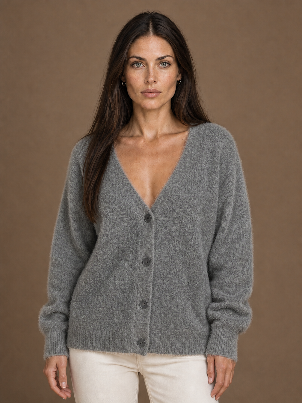 Oversized Faux Cashmere Cardigan with Soft, Cosy Feel - Gray Fur