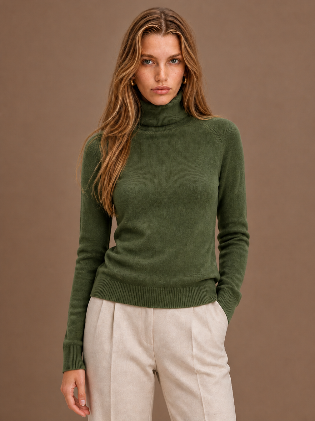 Women's Turtleneck Sweater Long Sleeve Pullover - Green