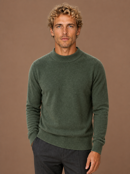 Men's Mock Neck Sweater Pullover Knit Top for Layering - Green