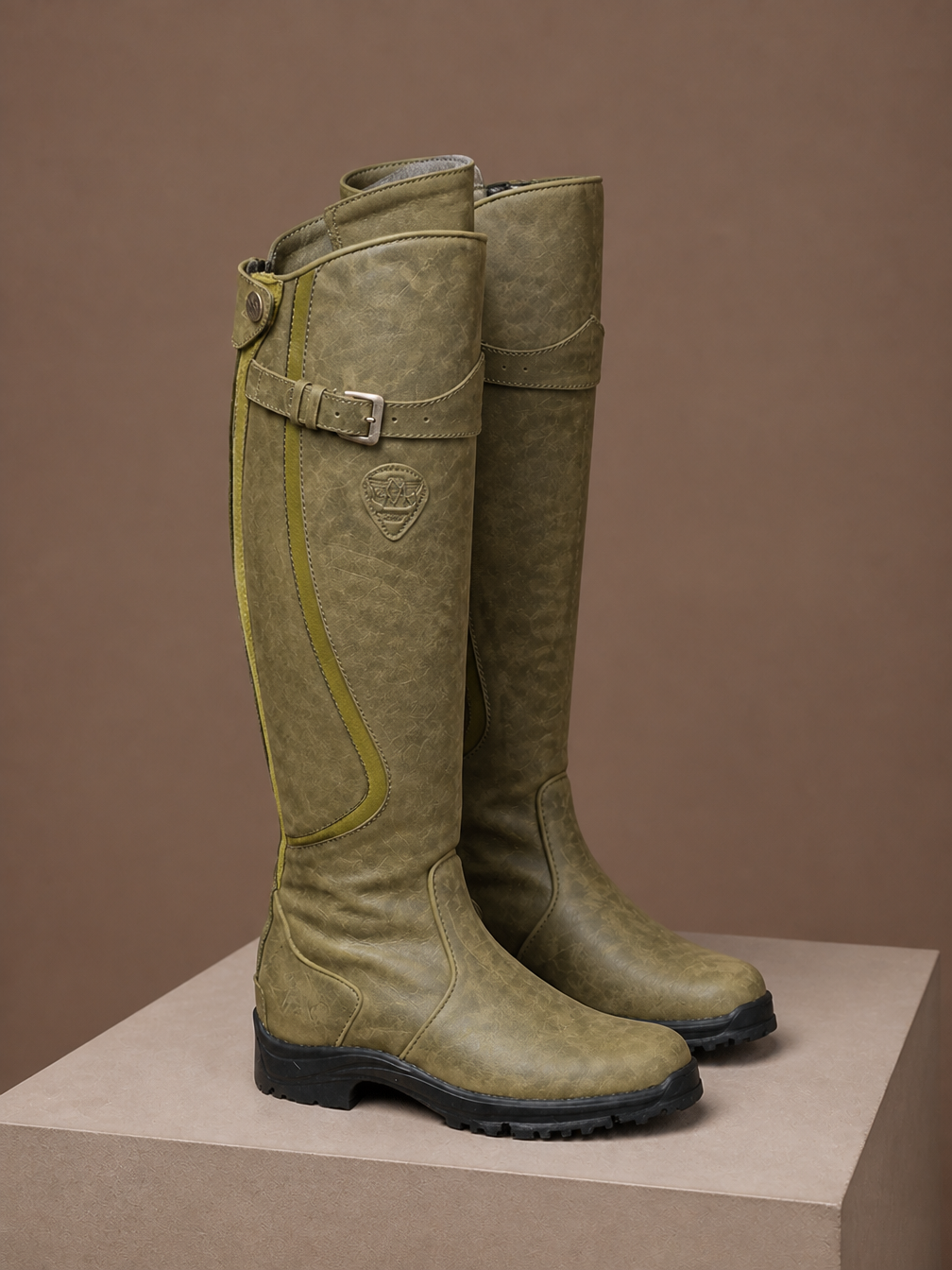 Women’s Brown Knee High Boots – Faux Leather, Buckle Detail, Riding Style - Green