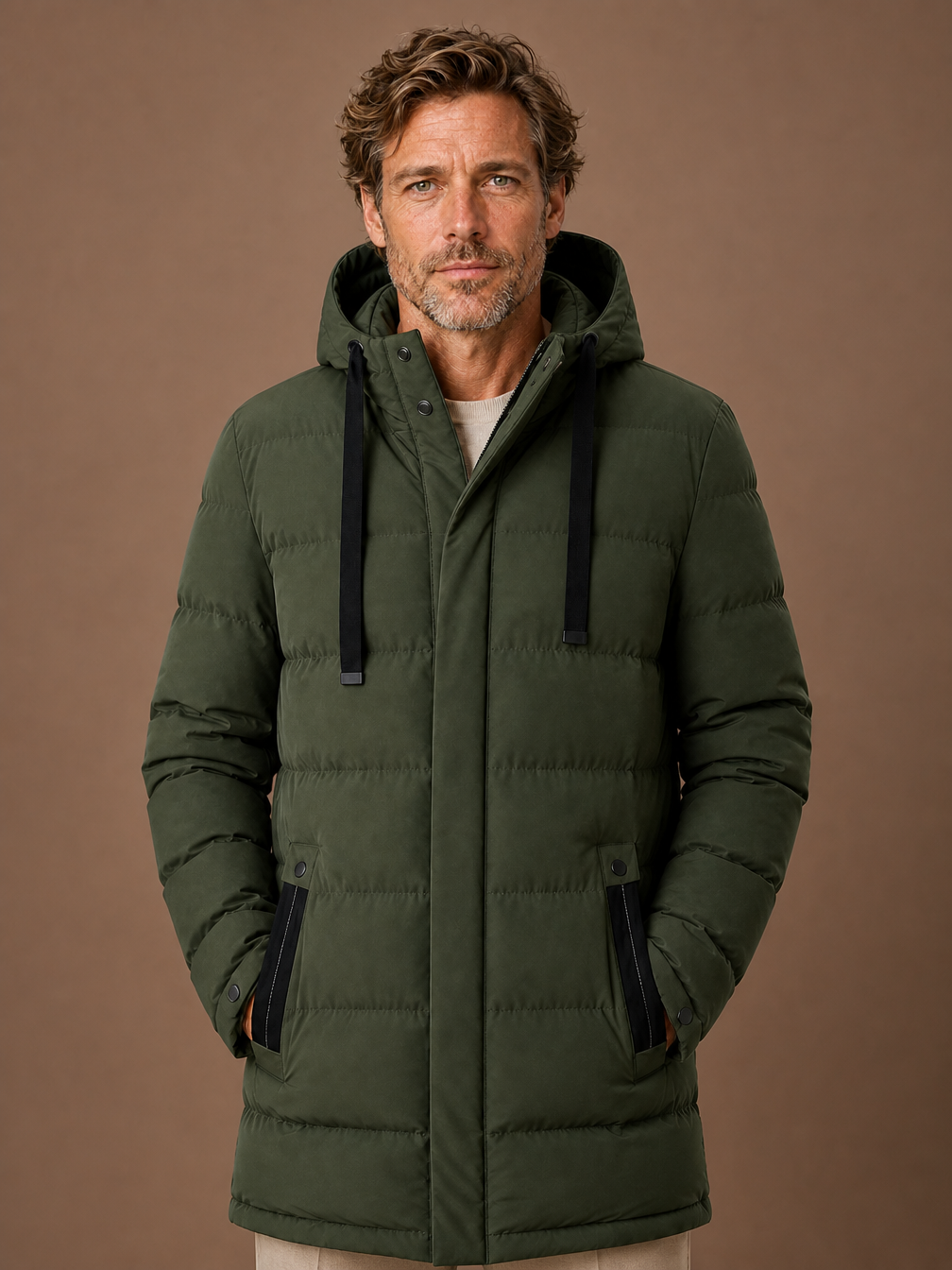 Men's Long Hooded Puffer Jacket Insulated Winter Coat - Green