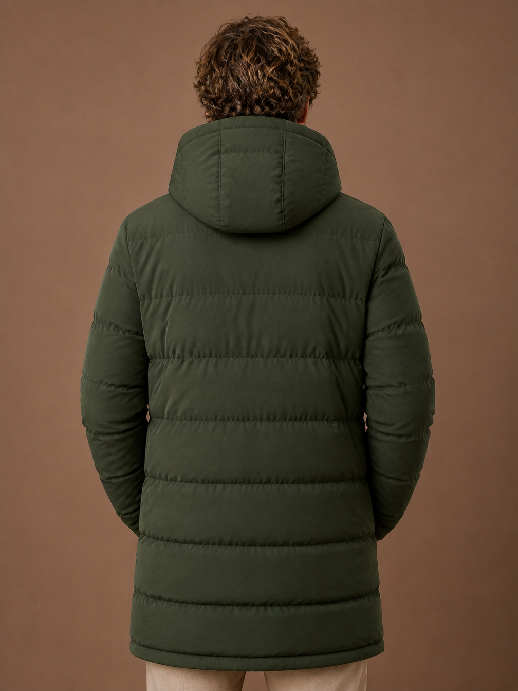 Men's Long Hooded Puffer Jacket Insulated Winter Coat - Green - Back View [AI-OPT:9a0d29b9-014f-44d9-bfb6-c9513994ec6d]