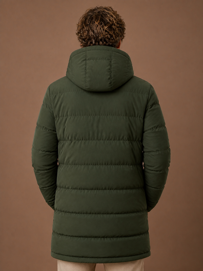 Men's Long Hooded Puffer Jacket Insulated Winter Coat - Green - Back View [AI-OPT:9a0d29b9-014f-44d9-bfb6-c9513994ec6d]