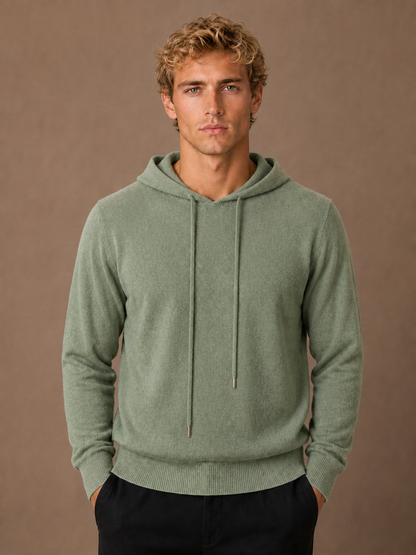 Men’s Pullover Hoodie with Adjustable Hood and Ribbed Cuffs - Green