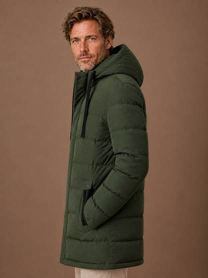 Men's Long Hooded Puffer Jacket Insulated Winter Coat - Green - Side View [AI-OPT:f883ff1d-8f87-4d03-8165-c7fba00d92b7]