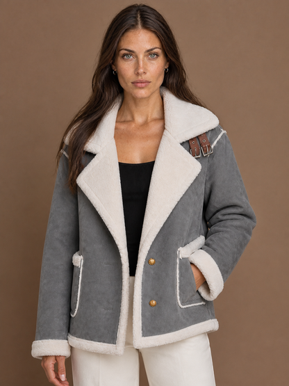 Women's Aviator Jacket with Signature Collar, Zip Front and Tailored Fit - Grey