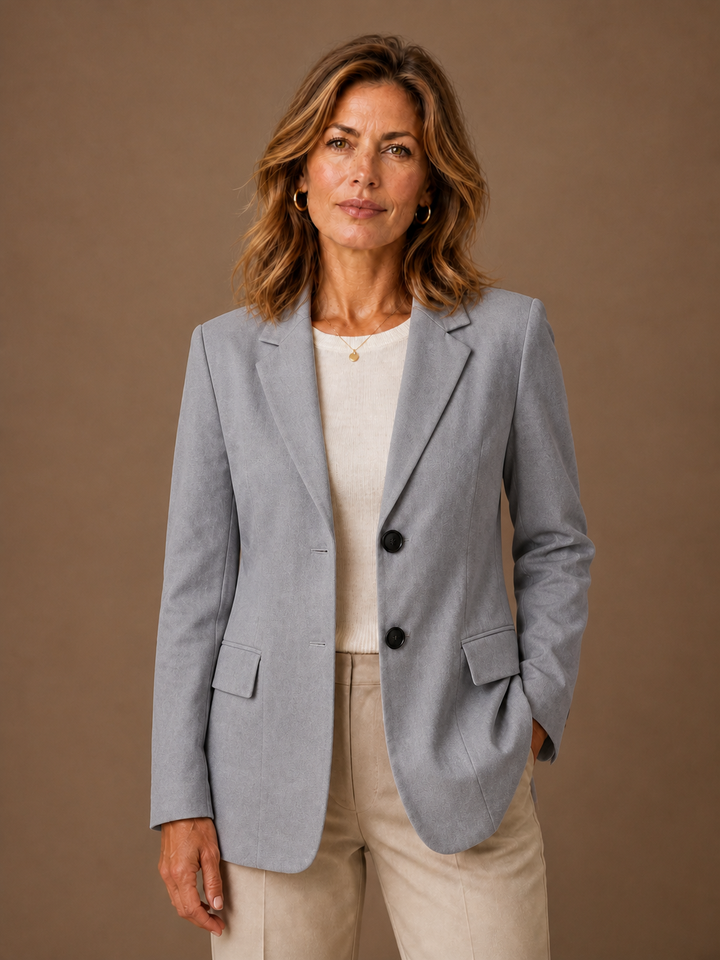 Women's Tailored Blazer Longline Jacket for Office and Evening - Grey