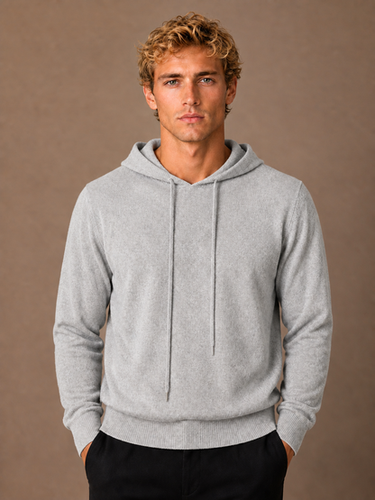 Men’s Pullover Hoodie with Adjustable Hood and Ribbed Cuffs - Grey