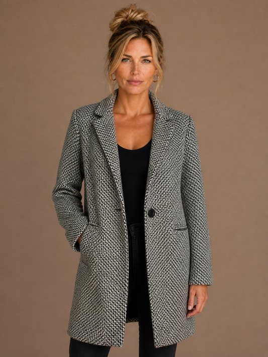 Women's Long Wool Coat - Longline Relaxed Fit V-Neck One-Button Winter Coat - Grey