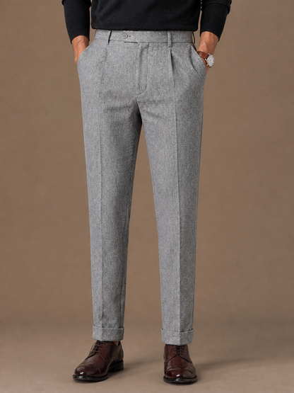 Men’s Tailored Fit Wool Trousers - Slim Fit Knit Pants for Casual Wear and Office - Grey
