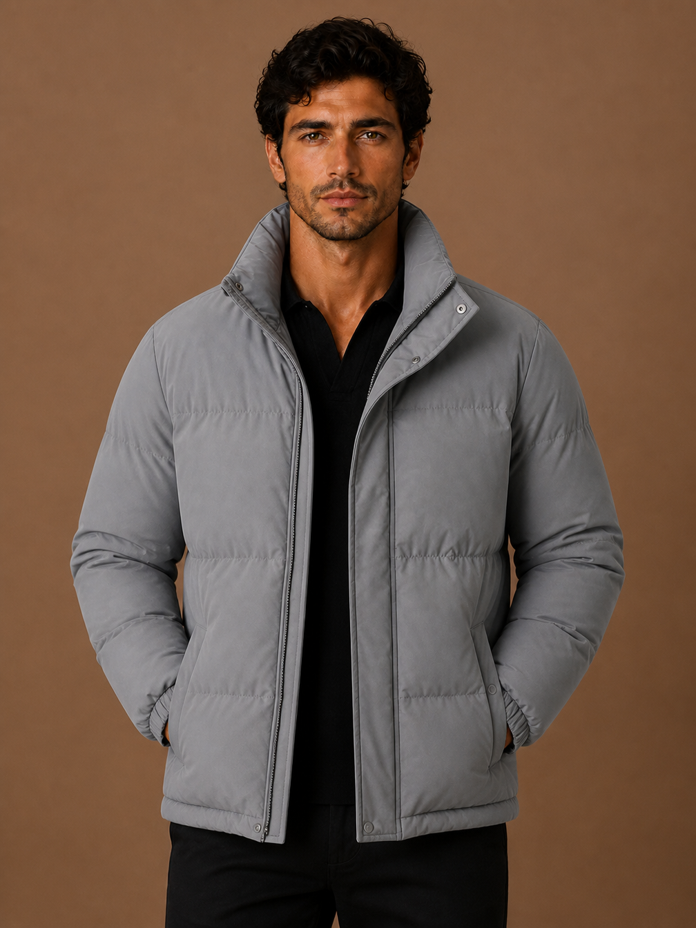 Men's Oversized Puffer Jacket Quilted Winter Coat for Layering - Grey