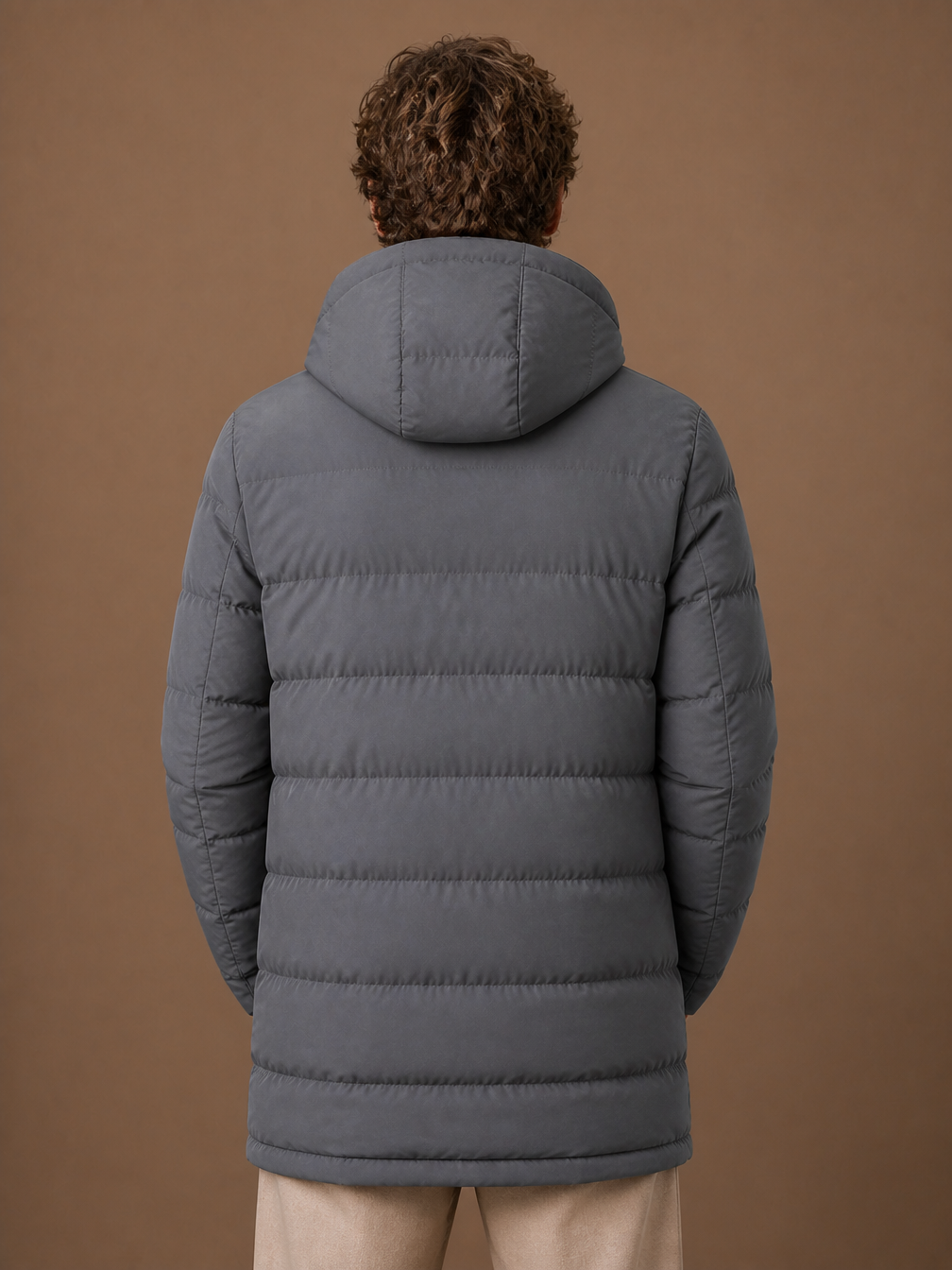Men's Long Hooded Puffer Jacket Insulated Winter Coat - Grey - Back View [AI-OPT:a9539b44-e6cb-4a32-b3e9-1d71cfa83499]