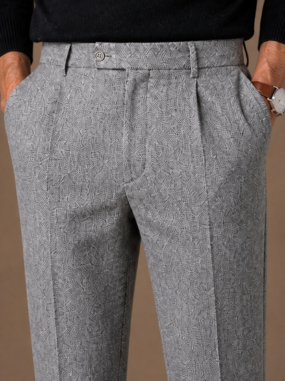 Men’s Tailored Fit Wool Trousers - Slim Fit Knit Pants for Casual Wear and Office - Grey - Detail Close-Up [AI-OPT:c0d61e8c-f383-4014-b979-17f5c31485c6]