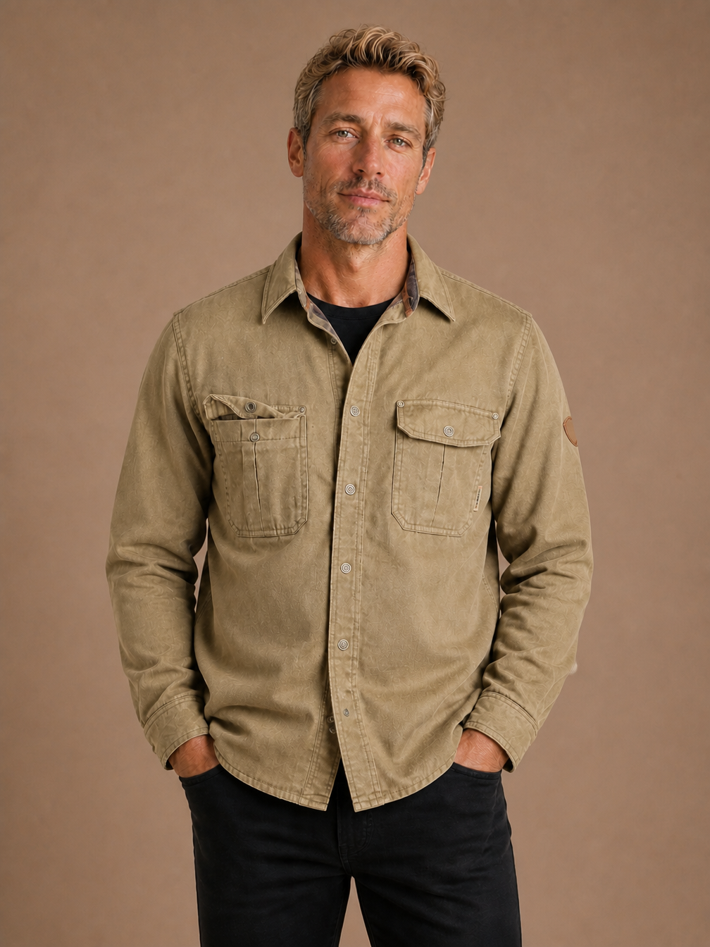 Men's Waxed Cotton Jacket Regular Fit for Outdoor, Casual and Workwear - Khaki