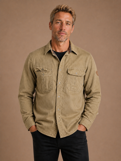 Men's Waxed Cotton Jacket Regular Fit for Outdoor, Casual and Workwear - Khaki