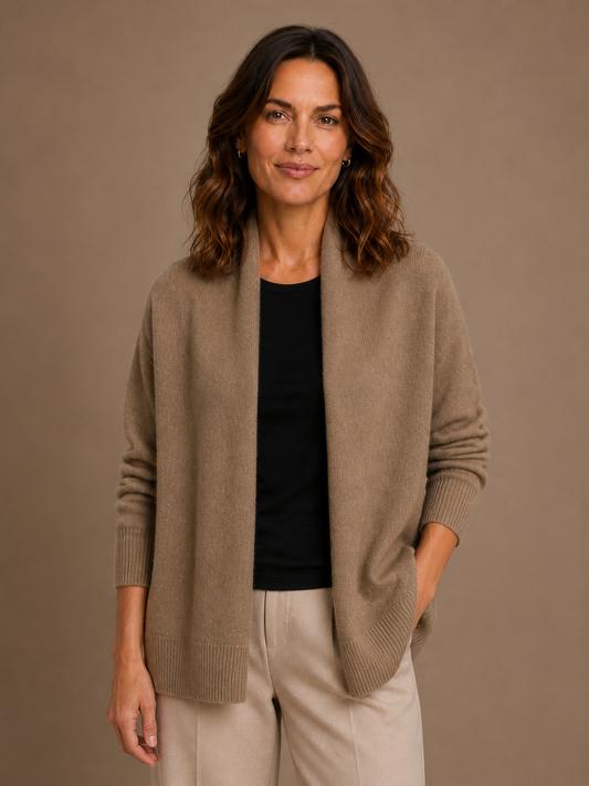 Women's Wool Cashmere-Look Shawl Scarf Cape - Khaki