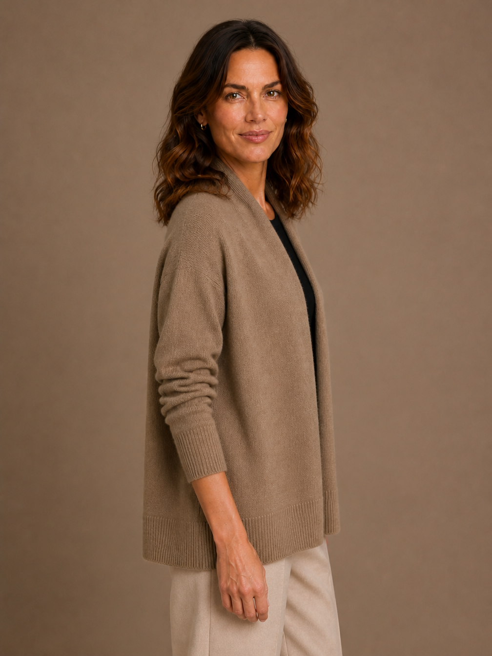 Women's Wool Cashmere-Look Shawl Scarf Cape - Khaki - Side View [AI-OPT:ad0955a4-9797-4b3e-b054-a1dffc573f58]