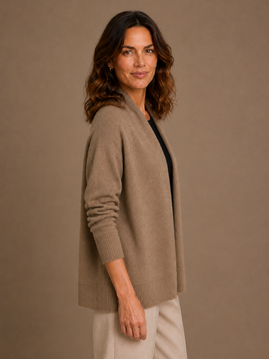 Women's Wool Cashmere-Look Shawl Scarf Cape - Khaki - Side View [AI-OPT:ad0955a4-9797-4b3e-b054-a1dffc573f58]