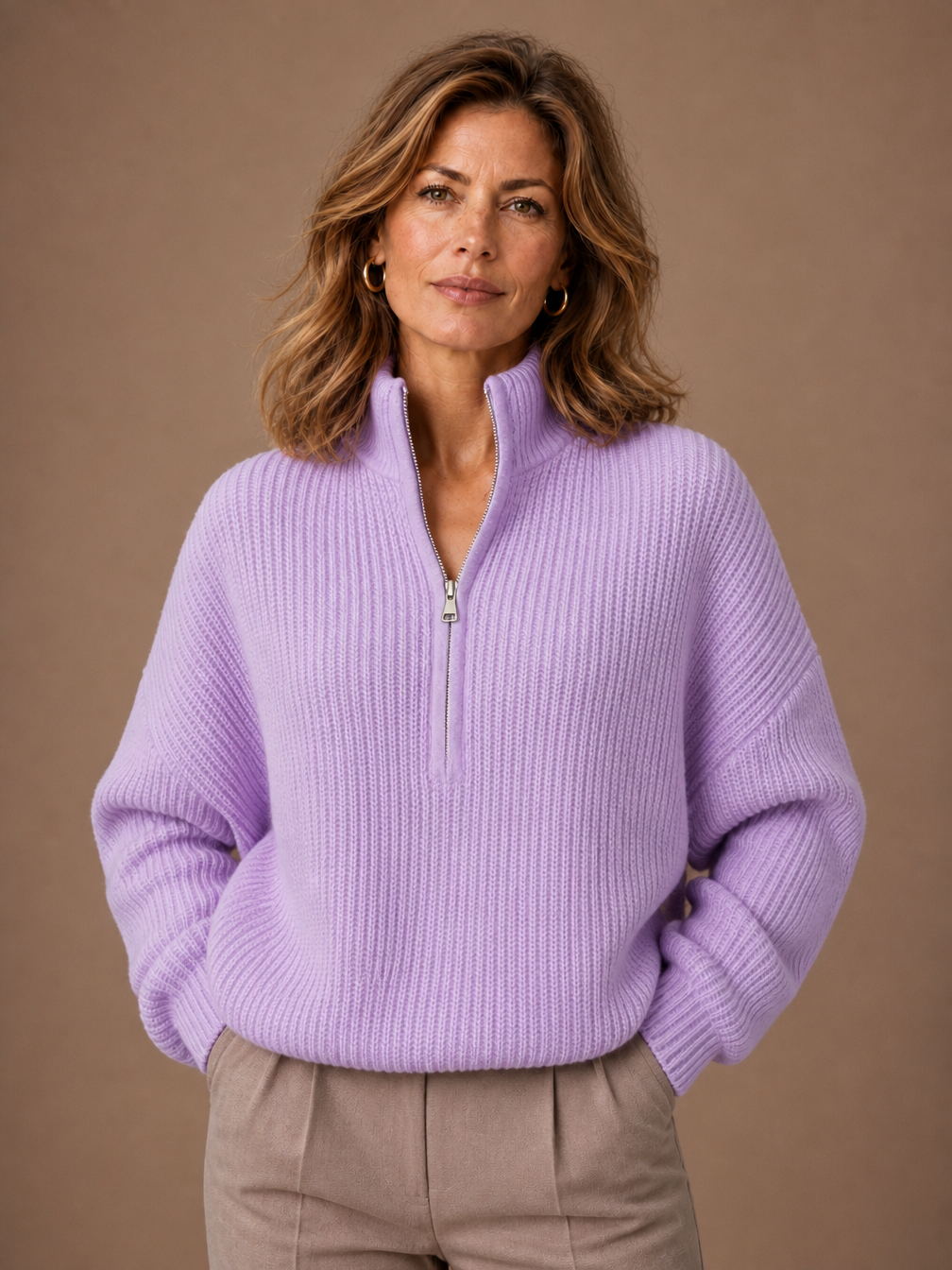 Women's Quarter-Zip Sweater Pullover with Zip Neck - Lavender