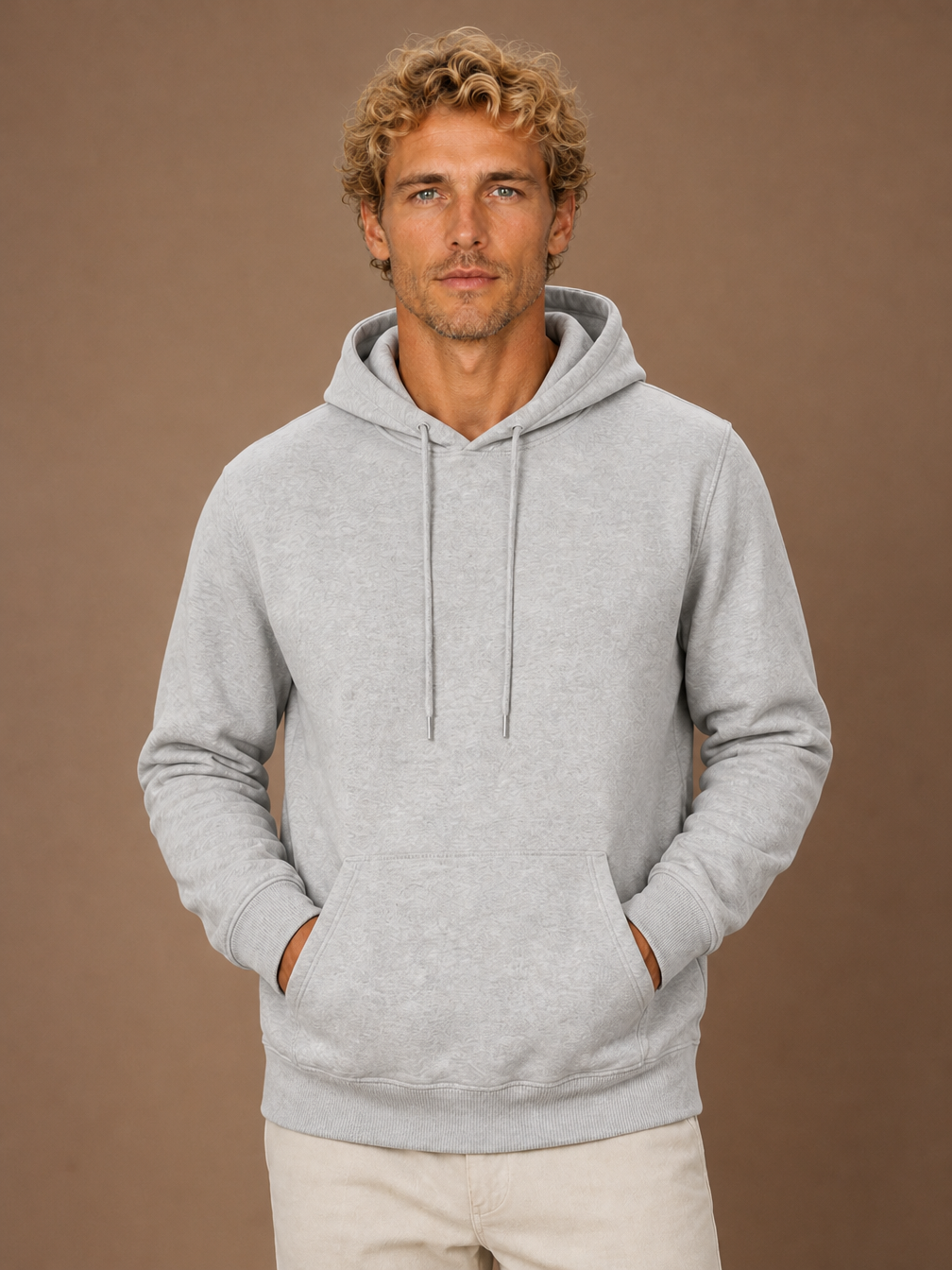 Men's Pullover Hoodie Long Sleeve Sweatshirt - Light Grey