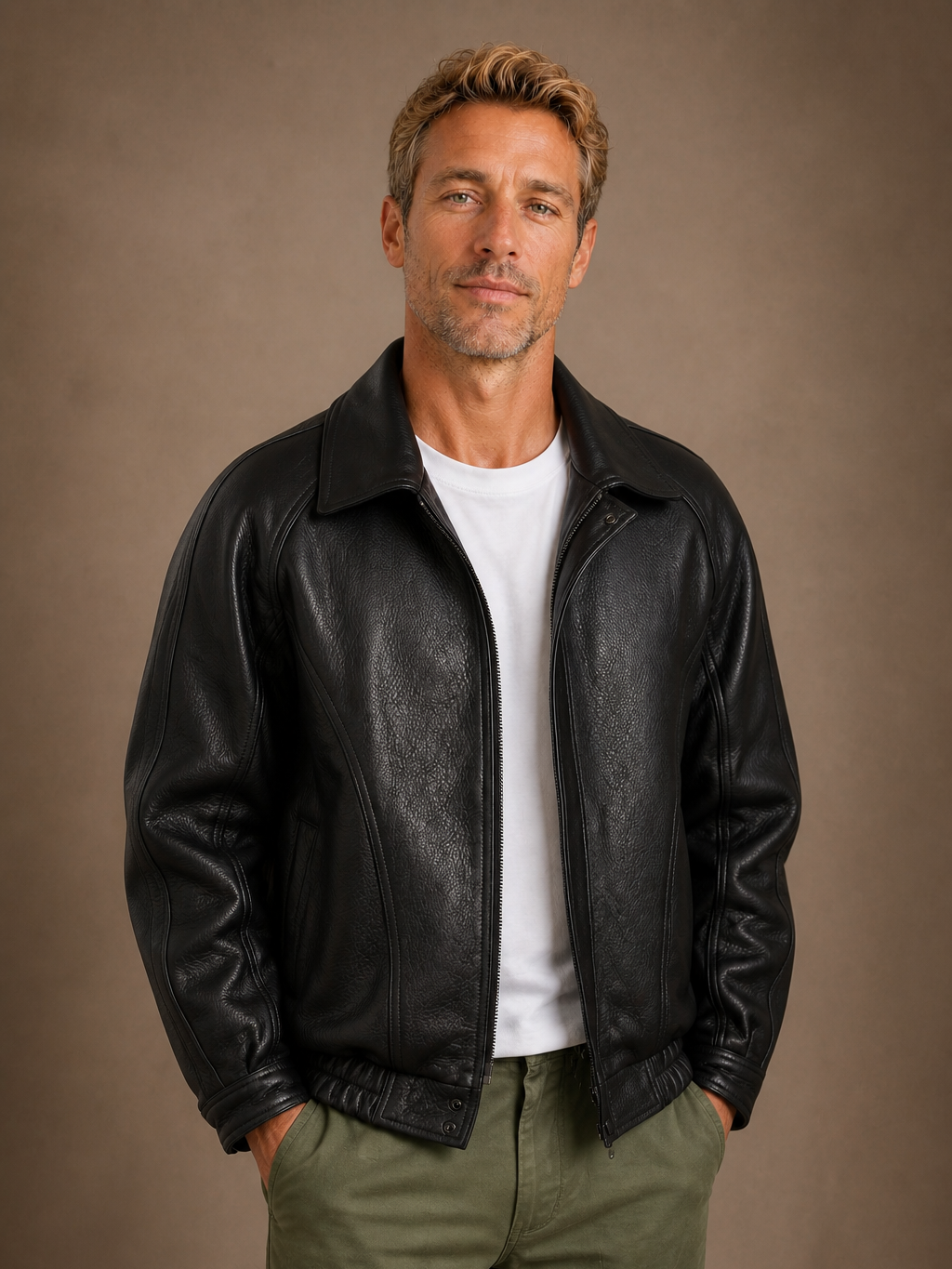 Men's Black Biker Leather Jacket Waterproof Lightweight Vintage Bomber