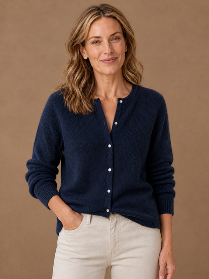 Women’s Soft Knit Cardigan - Soft Cashmere Look Sweater with Long Sleeve - Navy