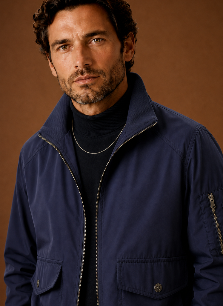 Men's Lightweight Bomber Jacket with Stand Collar, Full-Zip Front and Utility Pockets - Image 11