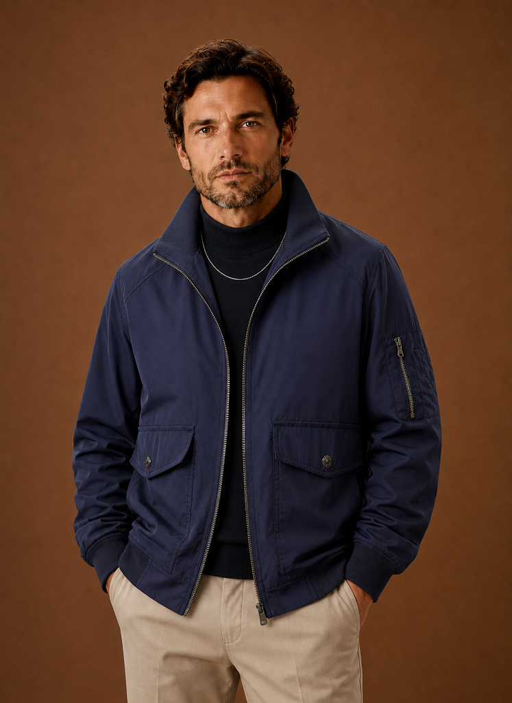 Men's Lightweight Bomber Jacket with Stand Collar, Full-Zip Front and Utility Pockets - Image 8