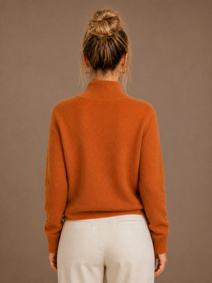 Women's Thick Cashmere Blend Cardigan with Bold Buttons and Half-High Neck - Orange - Back View [AI-OPT:9d180e9f-4139-4085-82b7-09ca5807af85]