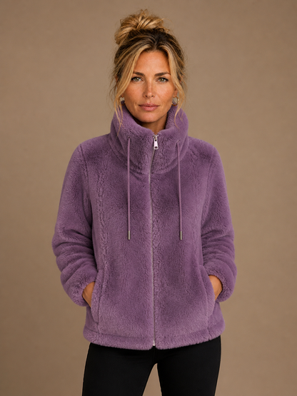 Women's Teddy Fleece Jacket with High Collar and Zip - Paars
