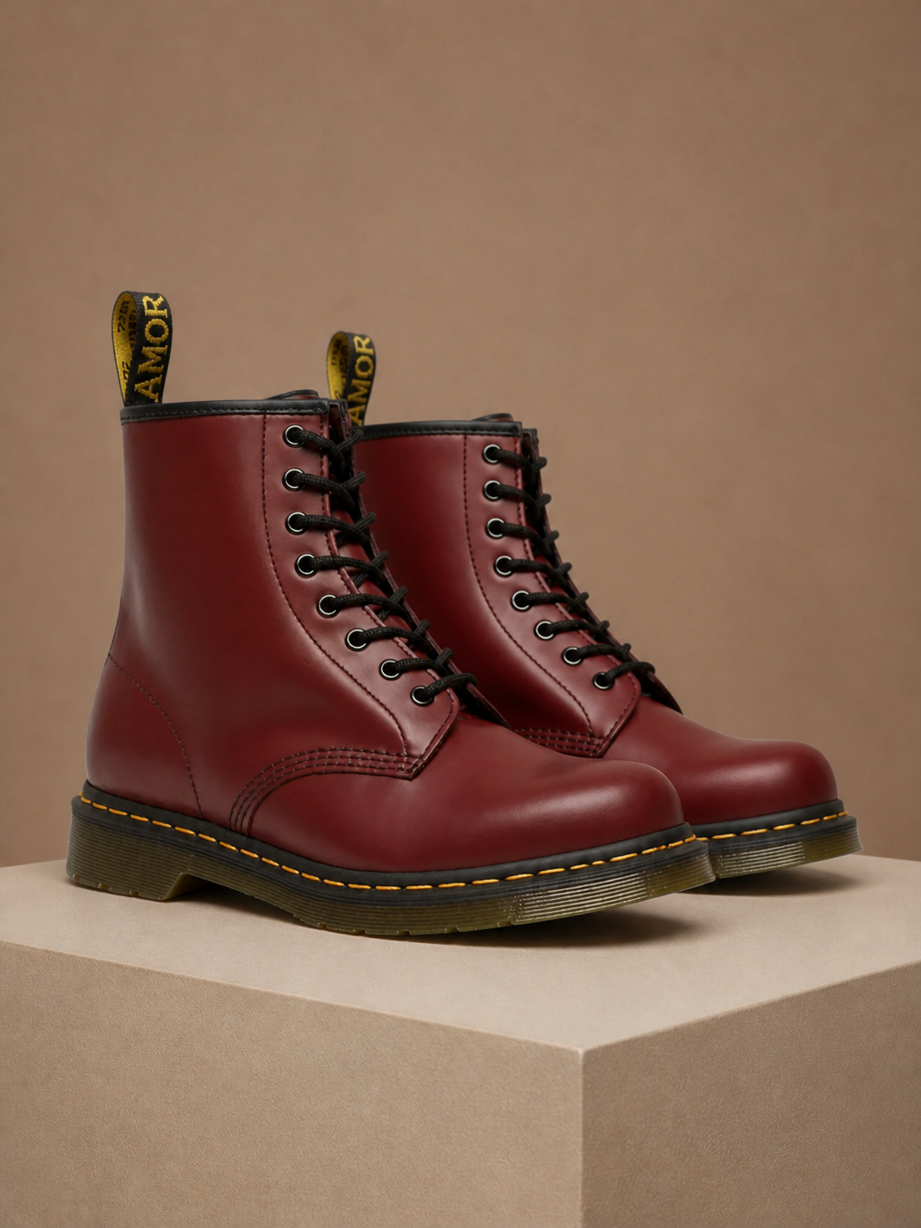 Women's Leather Combat Boots 8-Eye Lace-Up Chunky Sole Boots - Red